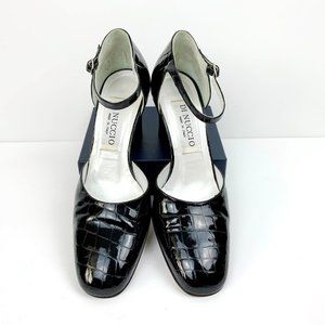 DI NUCCIO  Black Patent Leather Mary Jane Hills Ankle Strap Sz 36.5 - 6